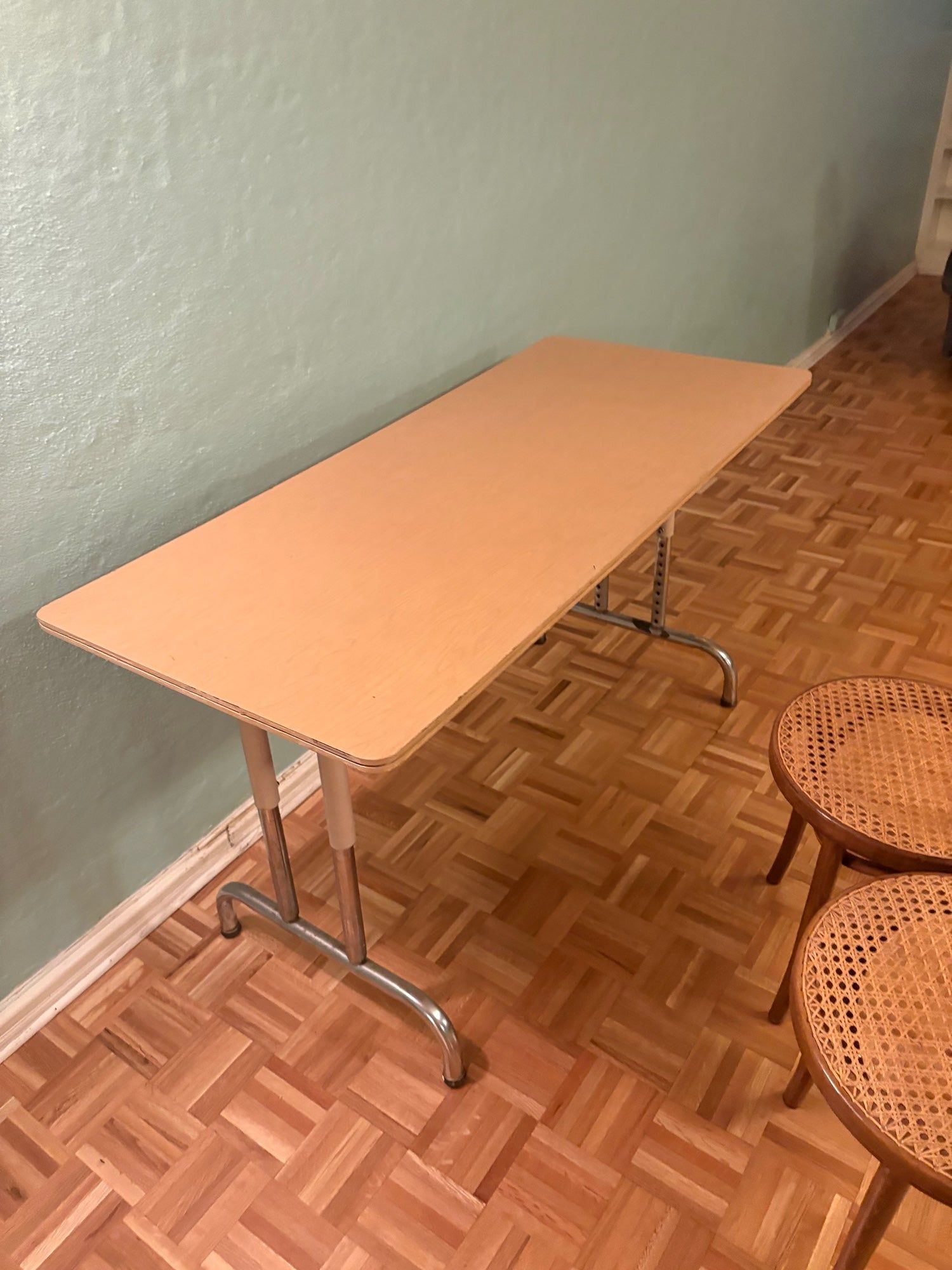 Mid-Century Modern Hardwood Table with Chrome Legs