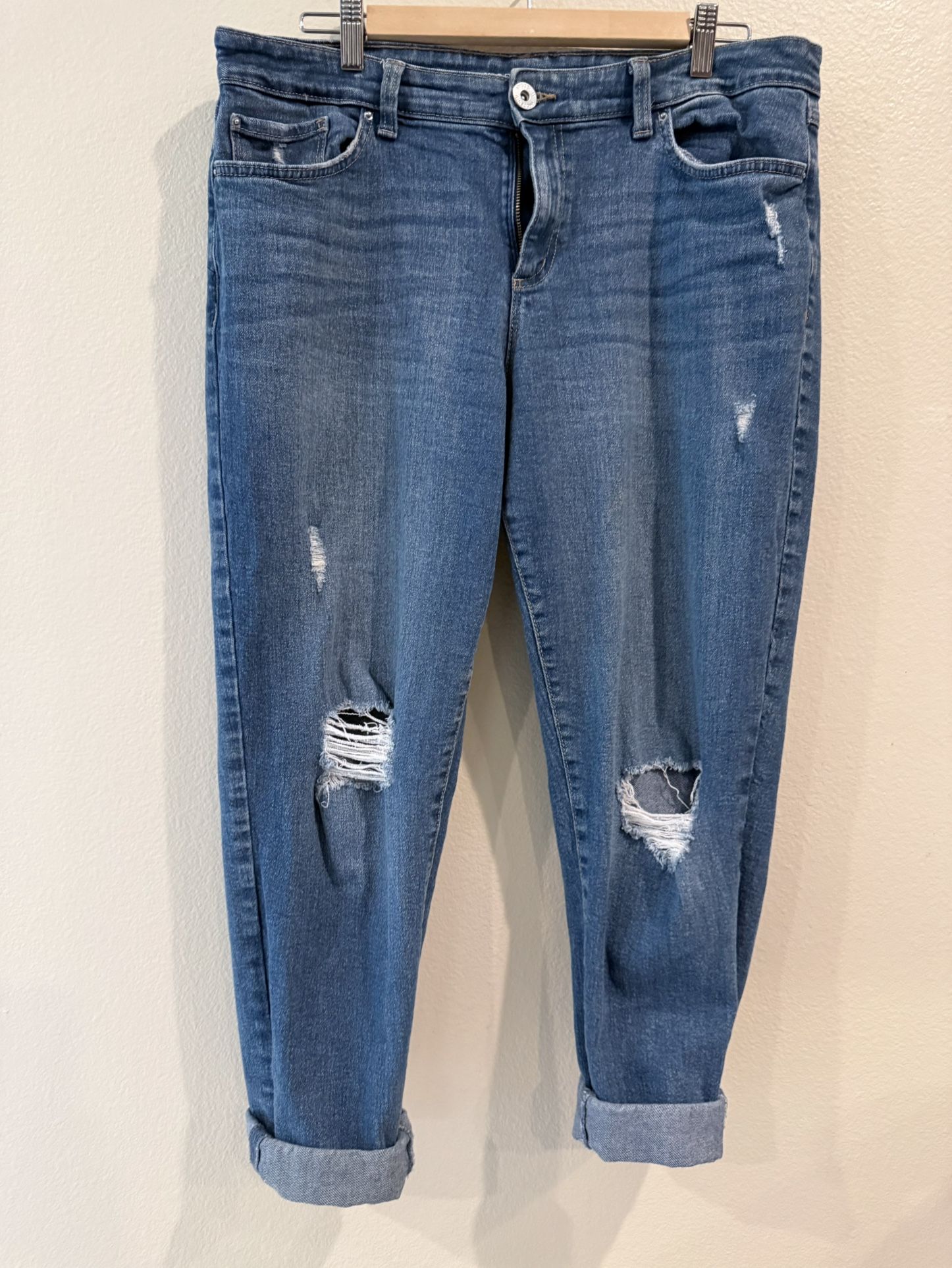 INC Denim Women's Capri Size 14/32 Medium Wash Distressed Straight Leg Cropped