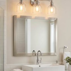 Brushed Nickel 3-Light Vanity Light w/ Seeded Glass