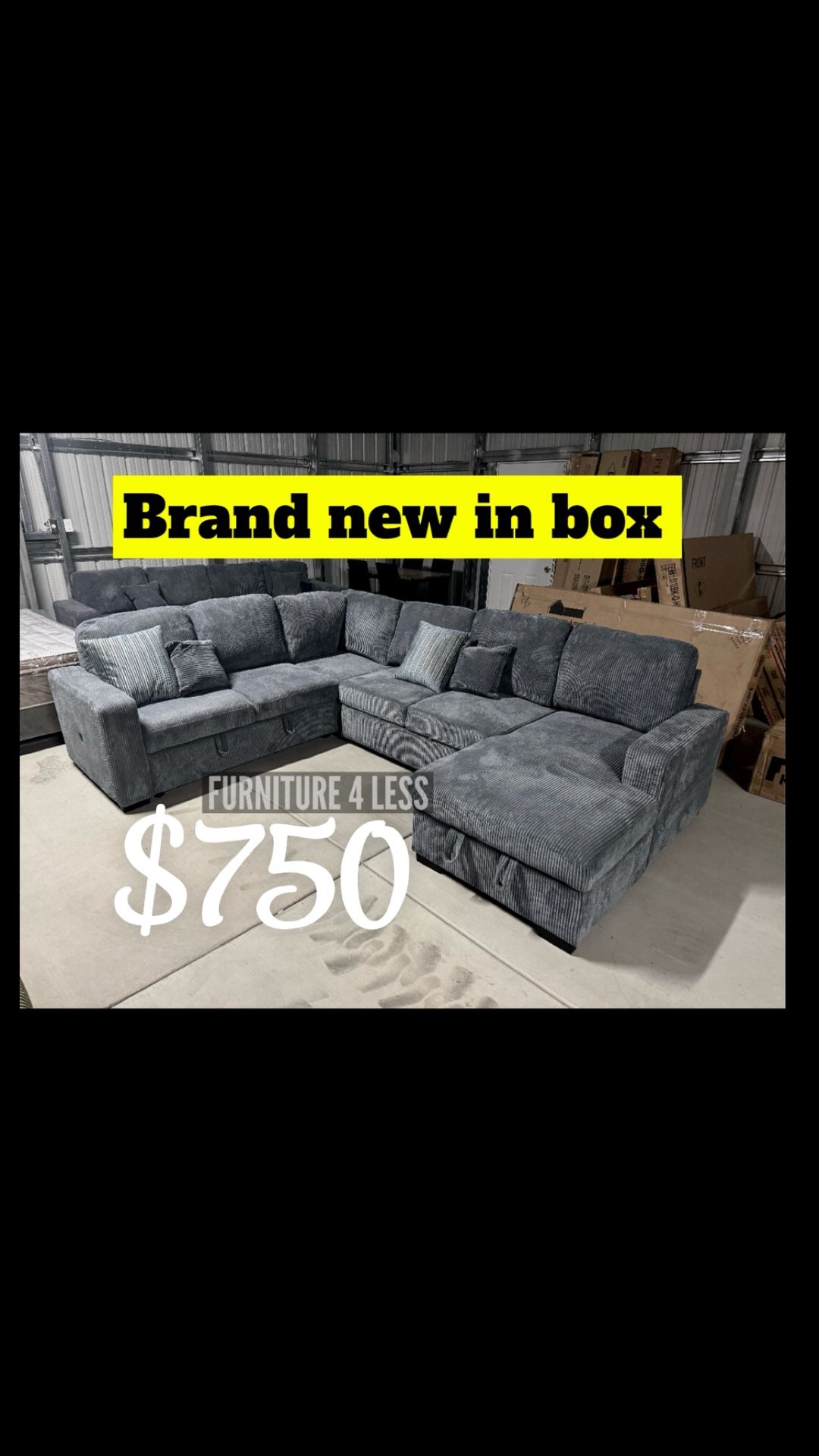 Brand New In Sectional /4-Piece Convertible Sectional Sleeper Sofa, Chaise Storage, Sofa Storage & USB Port