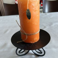 Orange Decorative Candle With Black Metal Stand
