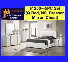 🌺 FREE DELIVERY 🌺Brand New 5PC Queen Size Bedroom Set ( Queen Bed, NS, Dresser, Mirror, Chest)
