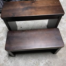 Wooden Two Step Stool, Heavy Duty 2-Step Ladder 