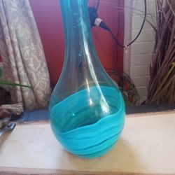  Vintage Heavy Teal Glass Vase