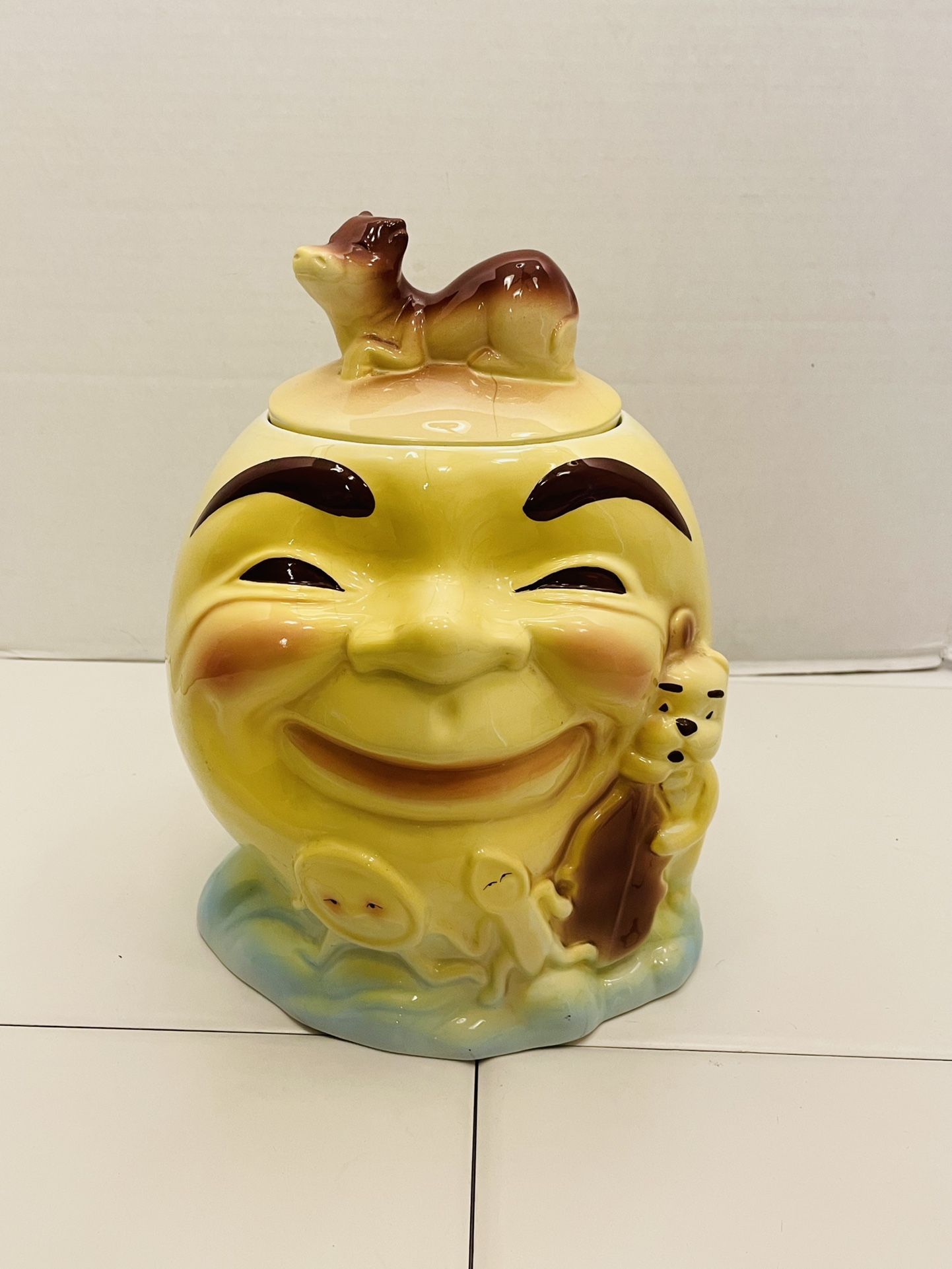 Rare Vintage Jonal Hey Diddle Diddle Cow Jumped Over the Moon Large Ceramic Hand Painted Cookie Jar