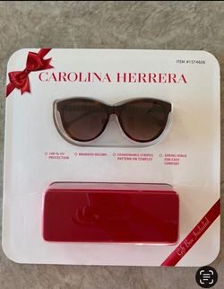 New Carolina Herrera Tortoise & Stripes Frame Sunglasses with Hard Case & Cleaning Cloth. Women’s