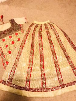 Lehnga shirt dupatta embroidered dresses Red n beige size Small Blue n beige size medium
