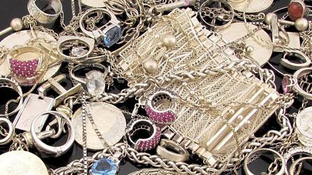 Silver jewelry and coins sterling, 925