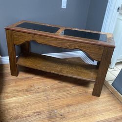Brown Console Table With Glass Insert Top 