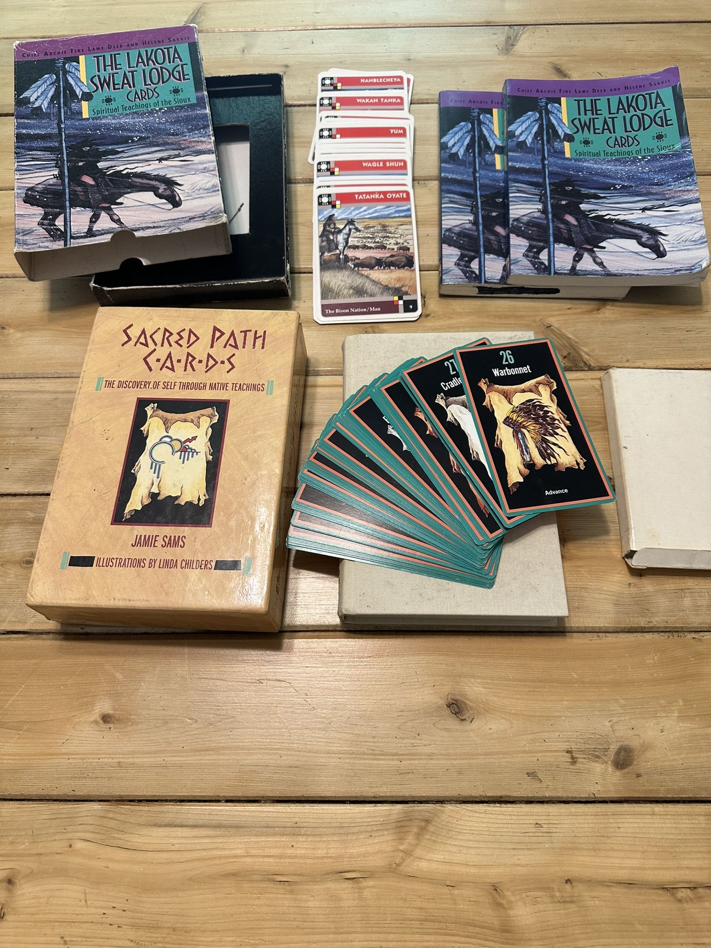 * Lodge Cards: Spiritual Teachings of the Sioux - Cards + Book/Box Case + Extra Book * Sacred Path Cards & Book - Medicine Cards & Book/Box Case