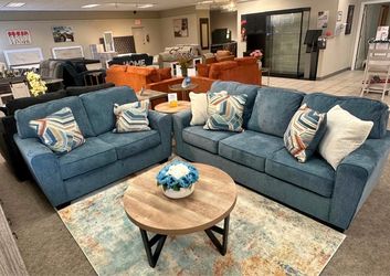 Ashley Blue Fabric Sofa and Loveseat Set