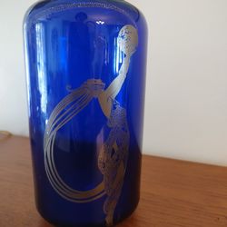 Vintage Erte "Fireflies" Blue Glass Vase