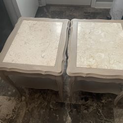 Tan & Marble French Provincial End Tables