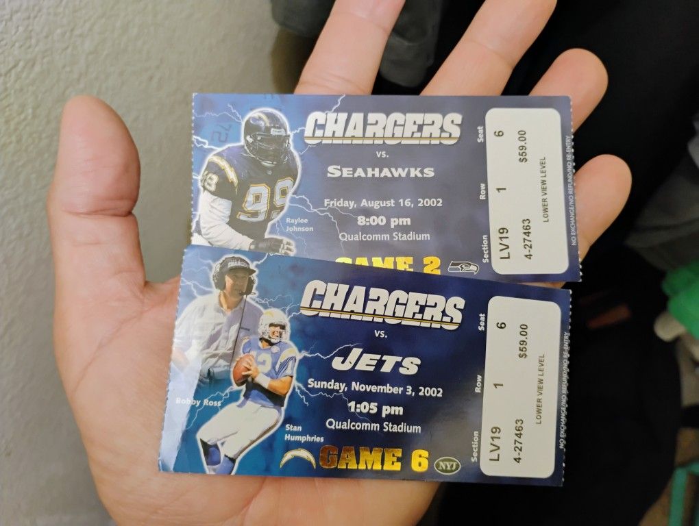 Vintage San Diego Chargers 2002 Tickets Lot Of Two
