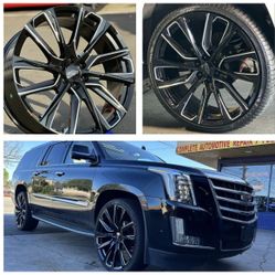 24'' FR98 Wheels fit Escalade Black Milled Tires Silverado Yukon Tahoe Sierra