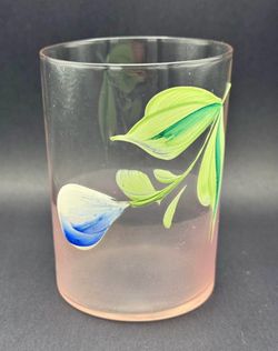 Vintage Hand-Painted Pink Frosted Floral Glass Juice Glassware