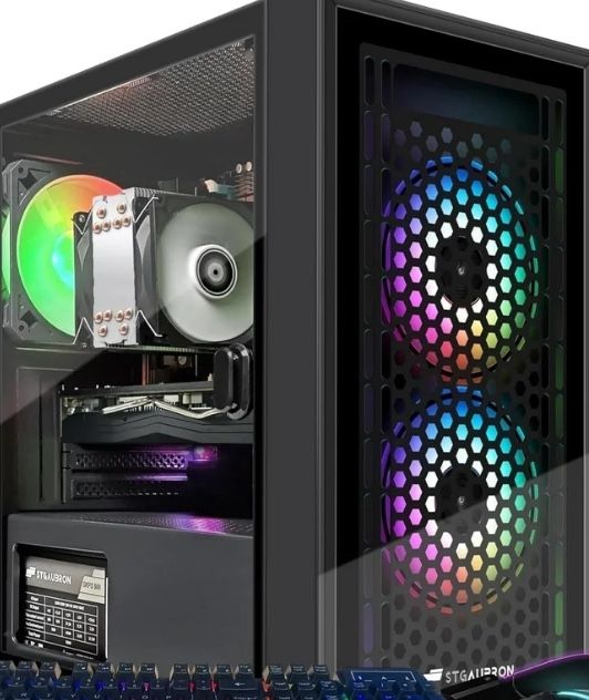 STGAubron Gaming PC Computer, Intel i7 Xeon E5 3.5Ghz, Radeon RX 560 4GB Graphics, 16GB DDR4 Ram, 1T SSD, Wifi 6, Bt 5.2, RGB Fan x3, Win11 Home