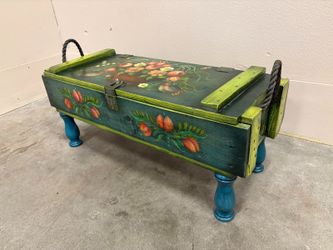 Vintage 1984 Petite Green Chest with Handpainted Florals