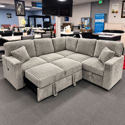 Corduroy Sectional Sofa with pull out bed
