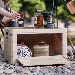 Foldable Storage Box with Wood Lid – Portable Camping Storage Bin / Outdoor Organizer / Side Table