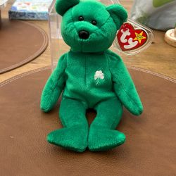 *Very Rare* Retired Erin Beanie Baby 1997 All TAG Errors Green White Shamrock A