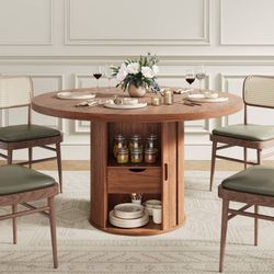 47" Round Dining Table With Stronge Drawer