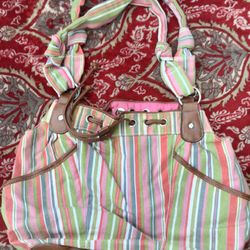 Croft And Barrow PINK blue white green red canvas leather fabric beach tote large carryall purse 