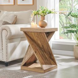 Modern Nightstand, Twisted Side Table with Wood Thickened Pedestal, 16" Square Rustic End Table, Farmhouse Bedside Table for Bedroom, Living Room, Gol