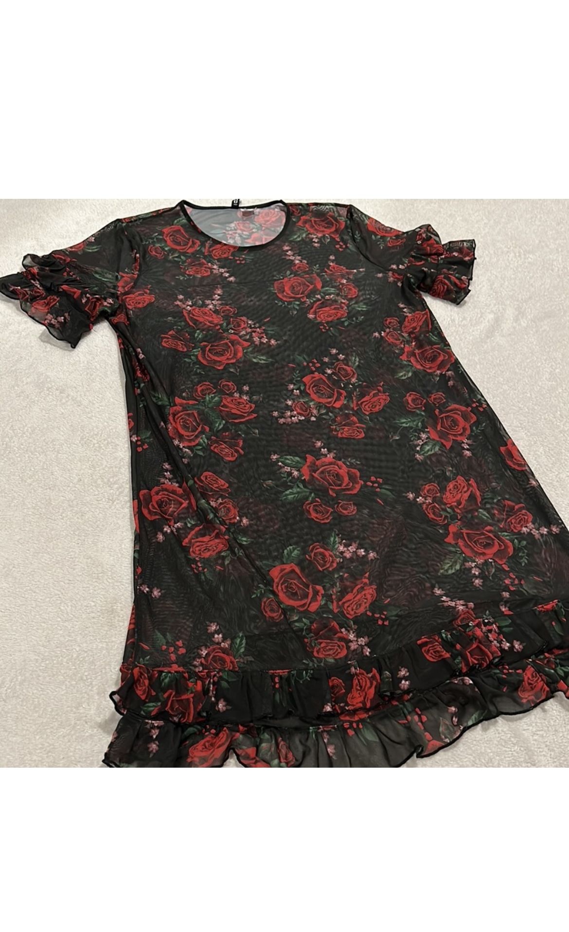 Floral H&M Mesh Dress Size 10 See Through 🌹🖤