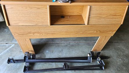Free Queen Size Solid Oak Headboard and Hollywood metal frame.