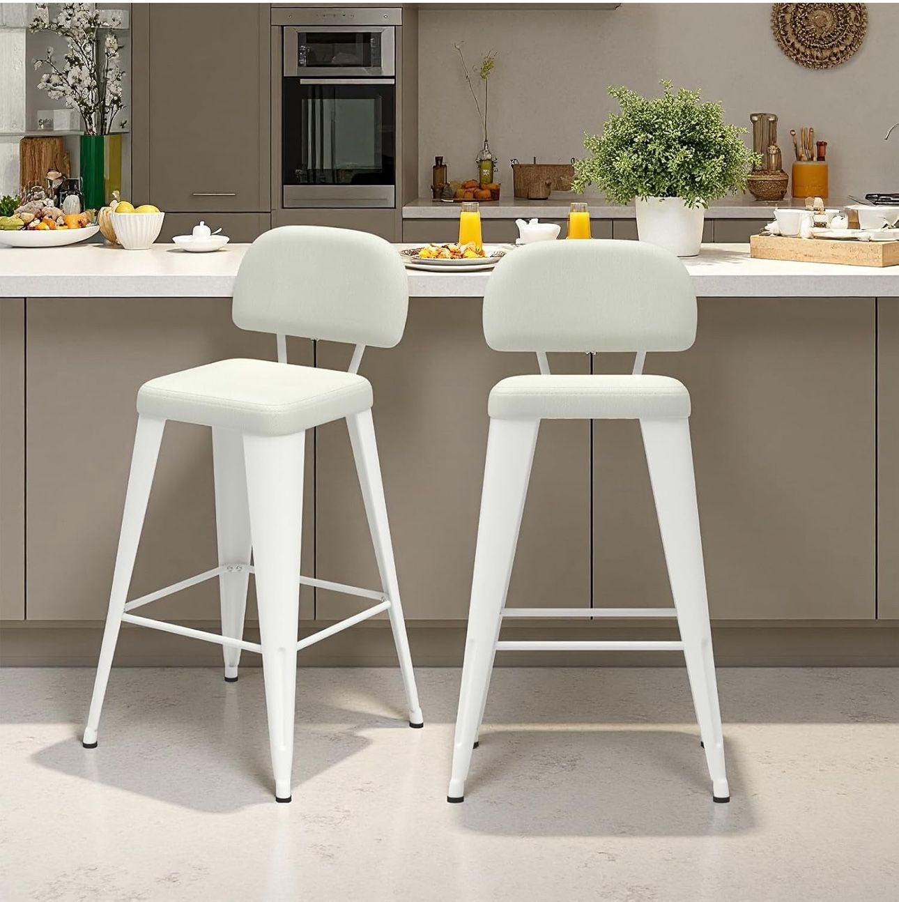 New Sealed-24 Inch Metal Bar stools Set of 2, Upholstered Counter Height Bar Stools with Removable Back & Metal Legs, Industrial Barstools for Kitchen
