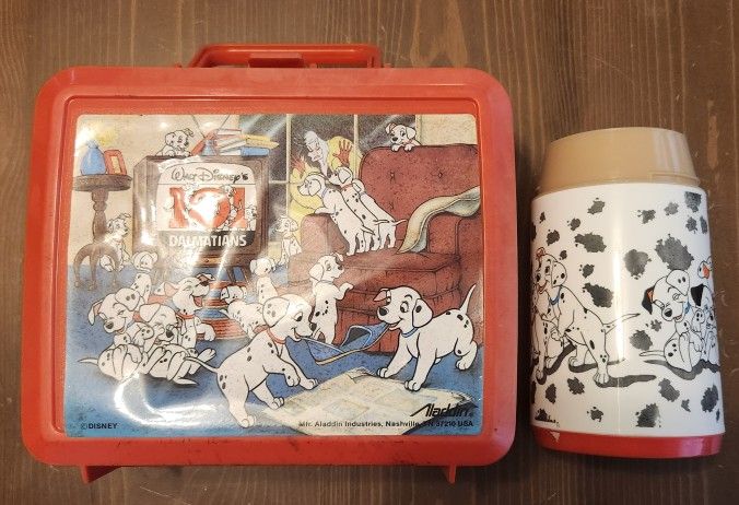 Vintage 90s Disney 101 Dalmatians Lunchbox Plastic -With Thermos No Lid Read