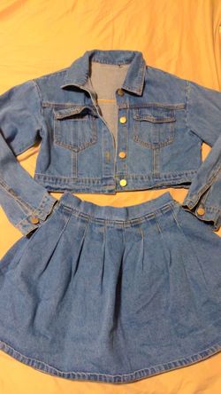 Girls 2 Piece Jean Skirt Set 