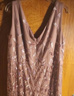 Mauve Sequin Leaf Embroidered Sleeveless Dress
