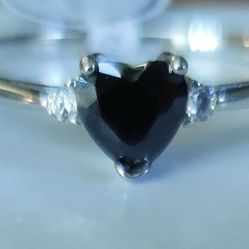 Sterling Silver Black Cubic Zirconia Heart Ring Size 10.5