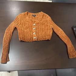 Brown Kids Crop Cardigan Sweater 