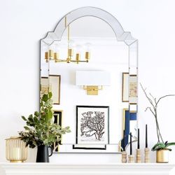 chende 32" x 47" large arched wall mirror beveled living room mirror with glass frame elegant decorative mirror for bathroom entryway bedroom fireplac