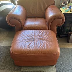 Natuzzi Leather Chair And Ottoman Italian Made Heavy