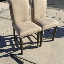 Set (2) Wood Beige Kitchen Dining Chairs 