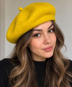 Yellow Wool Beret French Style Hat One Size