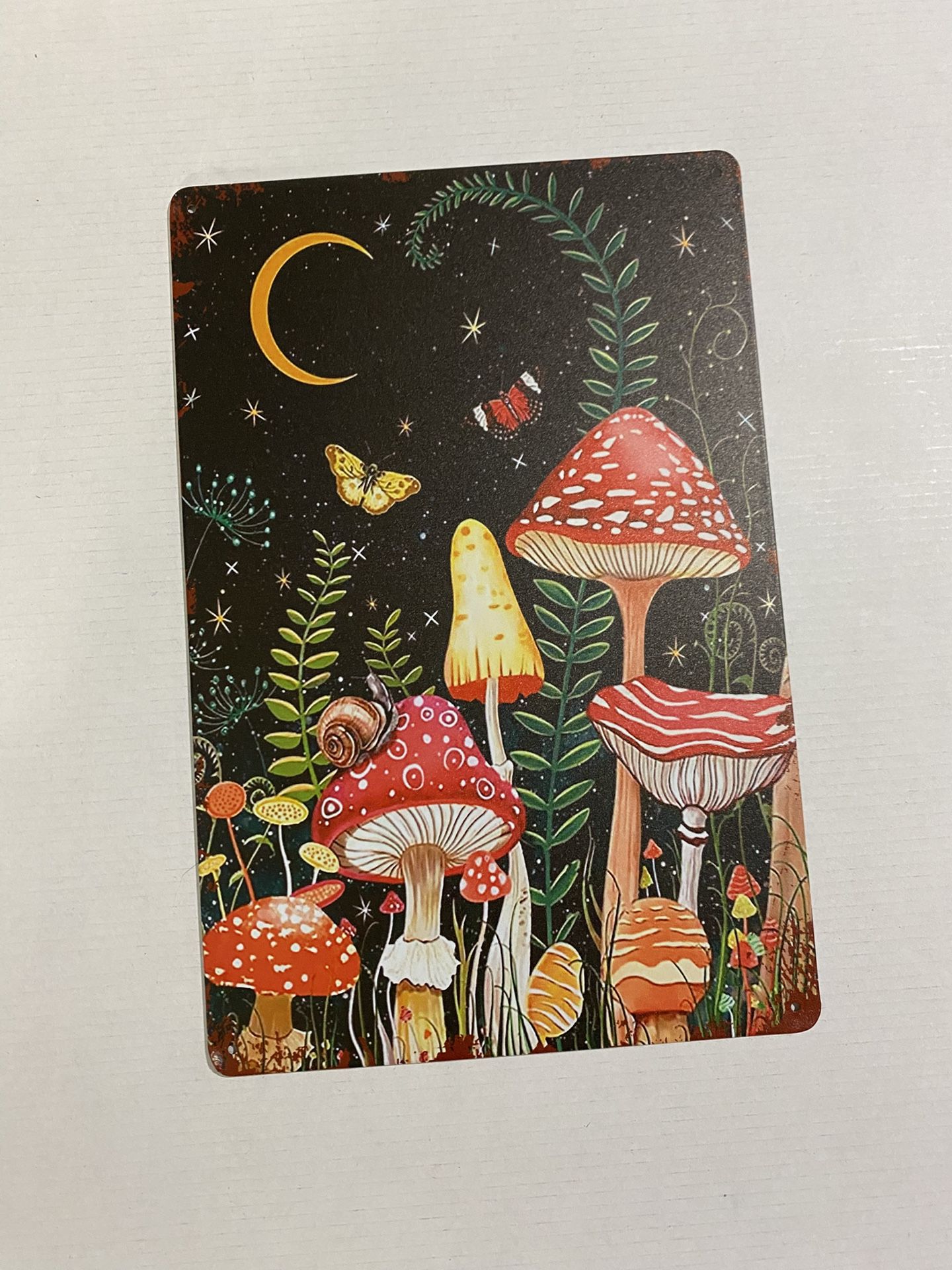 Whimsical Vintage Style Mushroom Wonderland Metal Sign Wall Decor Autumn 8x12
