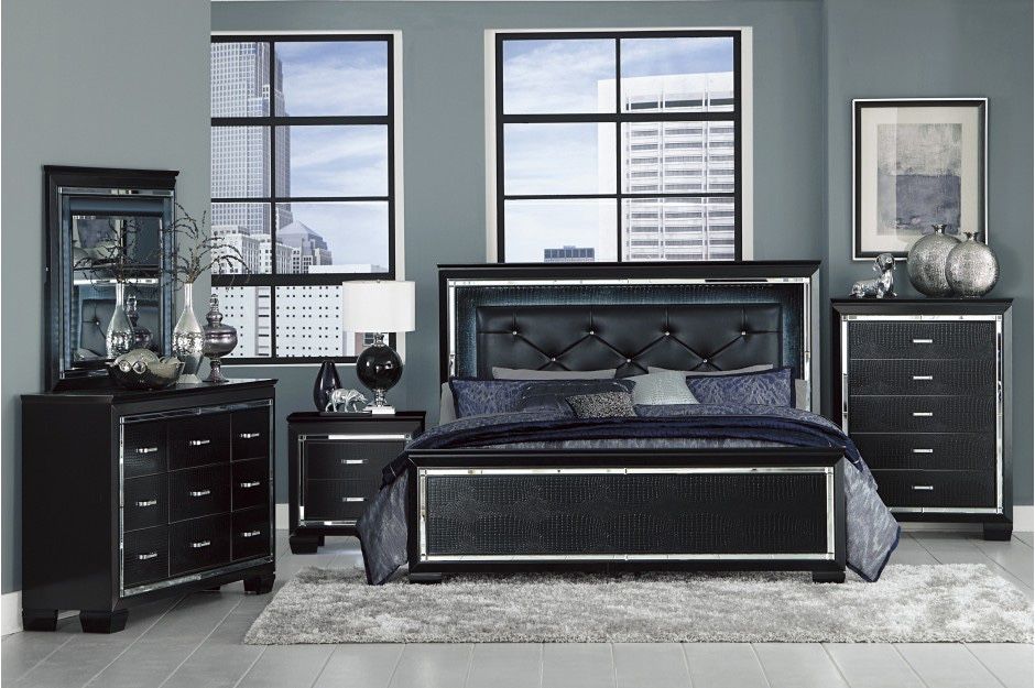Silver, White, Black & Grey LED Queen 4 Piece Bedroom Set Special