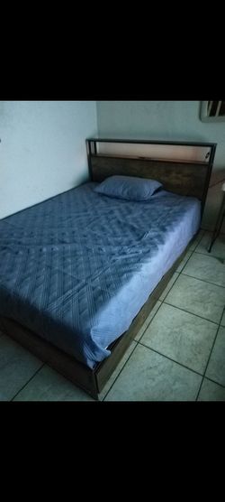 Queen size drawer bed with mattress led lights
