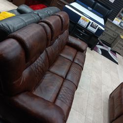 *Fall Sale Event*---Santiago Stunning Brown Leather Reclining Sofa/Loveseat Sets---Delivery And Easy Financing Available👌