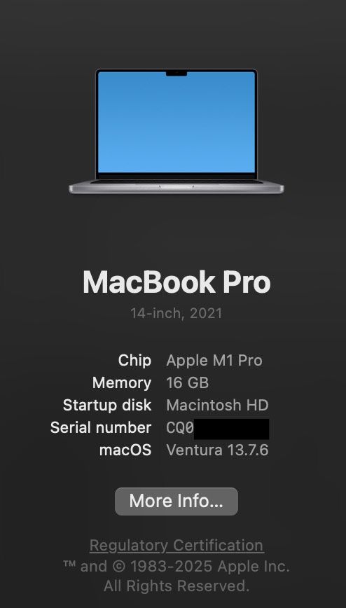MacBook Pro (14-inch, 2021) - EXCELLENT CONDITION, M1 Pro, 16 GB Memory, 512 GB Storage, $850 CASH ONLY