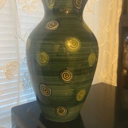 Green And yellow Swirl Pottery Barn Vase 