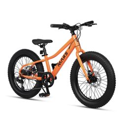 Glerc Mars Kids Mountain Bike, 20 Inch Fat Tire Bike for Teen Ages 6-12 Year Old, Bicycle with 2.8-Inch Wide Tires and 6 Speed Drivetrain, Orange