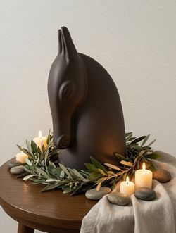 MCM Vintage Ceramic Horse Head Sculpture - Matte Black - Art Deco