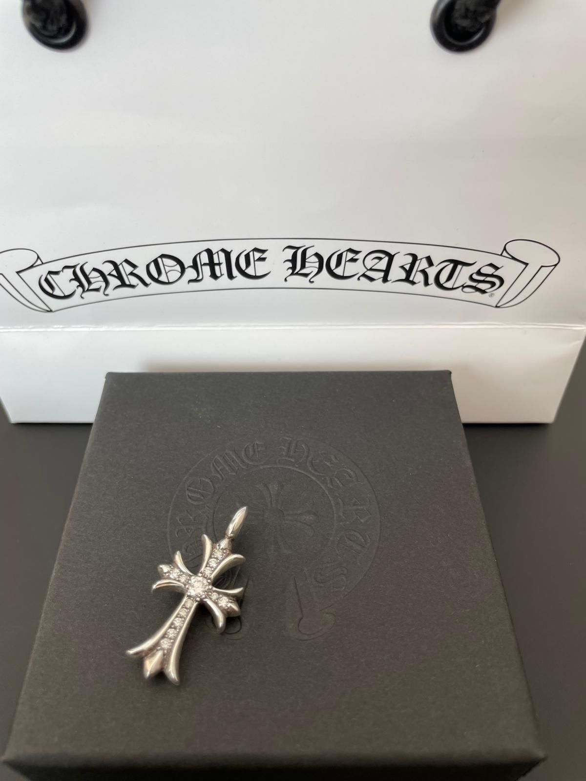 Chrome Hearts Tiny Cross Charm Sterling Silver Pave Diamond Authentic W/ Receipt