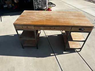 Industrial Wood and Metal Desk with Drawers
